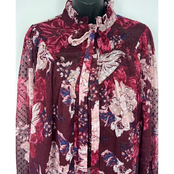 Walter Baker Large L Tina Top Wild Orchid Floral Long Sleeve Blouse Ruffle New - Picture 3 of 9